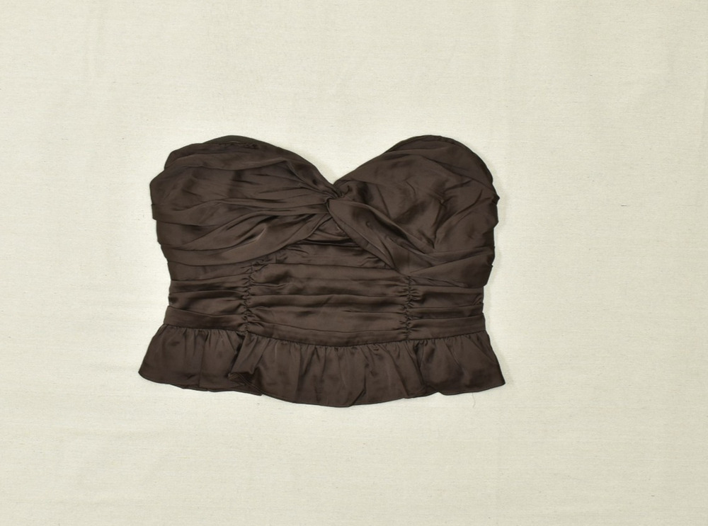 EXPRESS Women's Brown Strapless Ruched Twist Front Peplum Top Size XL NEW